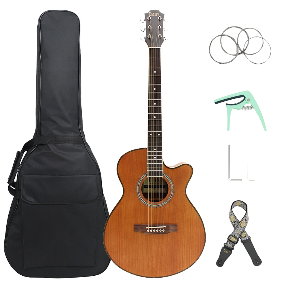 IRIN 40 Inch Acoustic Guitar Kit Sapele Body 6 Strings Folk Guitar Guitarra With Guitar Bag Picks Strap Parts & Accessories