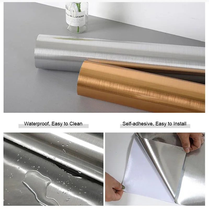 Stainless Steel Wire Drawing Wallpaper Sticker Wall Stickers Kitchen Cabinets Wallpaper Fridge Elevator Door 40cm Adhesive Home