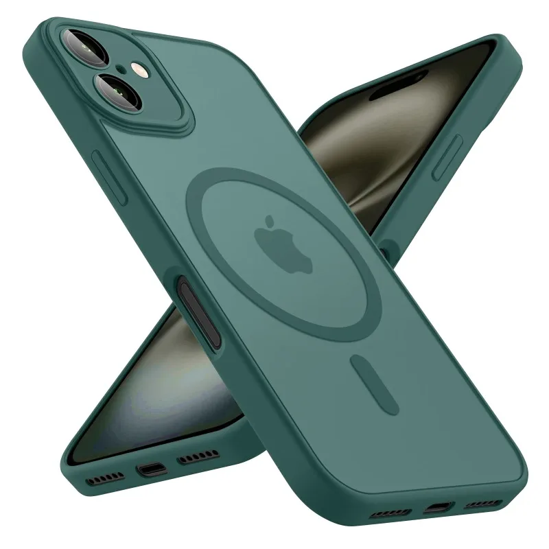 Funda de teléfono esmerilada de lujo para iPhone 16 15 14 13 12 11 Pro Max Plus 17 Air para Magsafe cubierta magnética transparente mate