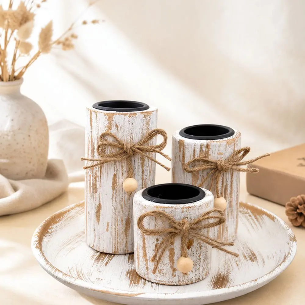 Rustic Wooden Candle Stand Vintage Style Candlestick Holder Table Ornament For Wedding Party Home Interior Decoration