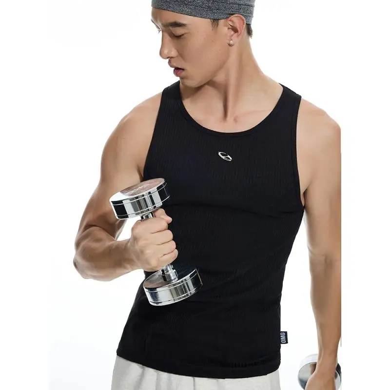 DROZENO Men's Sleeveless Fitness Vest Tight Sports Split Design Pit Knitted Base Shirt for Fitness