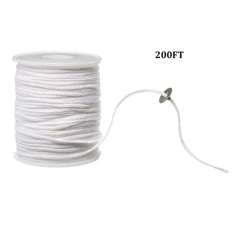 Limited Stock-FF 6 Roll 200Feet/61Meter White Candle Wick Cotton Candle Woven Wick For DIY Candle Making Material Smokeless Wax