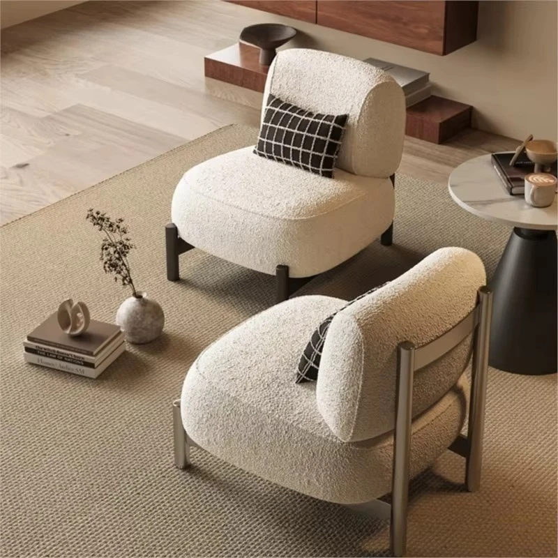 Cream Style Single Sofa for  Living Room Solid Wood Single Chair Wabi Sabi Style Lazy Leisure Chair Simple Sofa