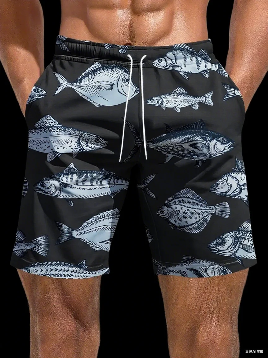 

Men's Casual OCEAN FISH Print Beach Shorts Casual Unisex Gym Fitness Men's Trousers Summer Women Shorts Sport Beach Shorts