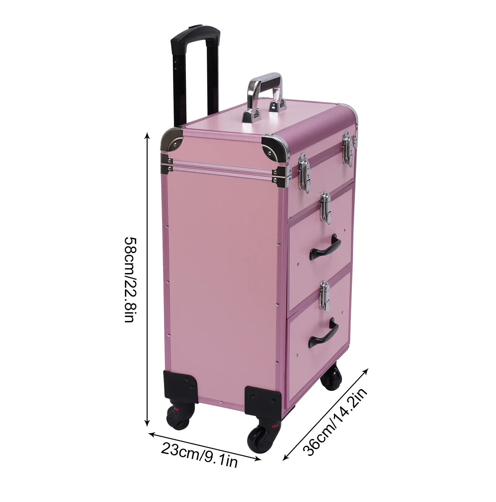 Rolling Makeup Train Case, with Drawers, Professional Cosmetics Storage Organizer, Pink Makeup Beauty Tools Case with Wheels