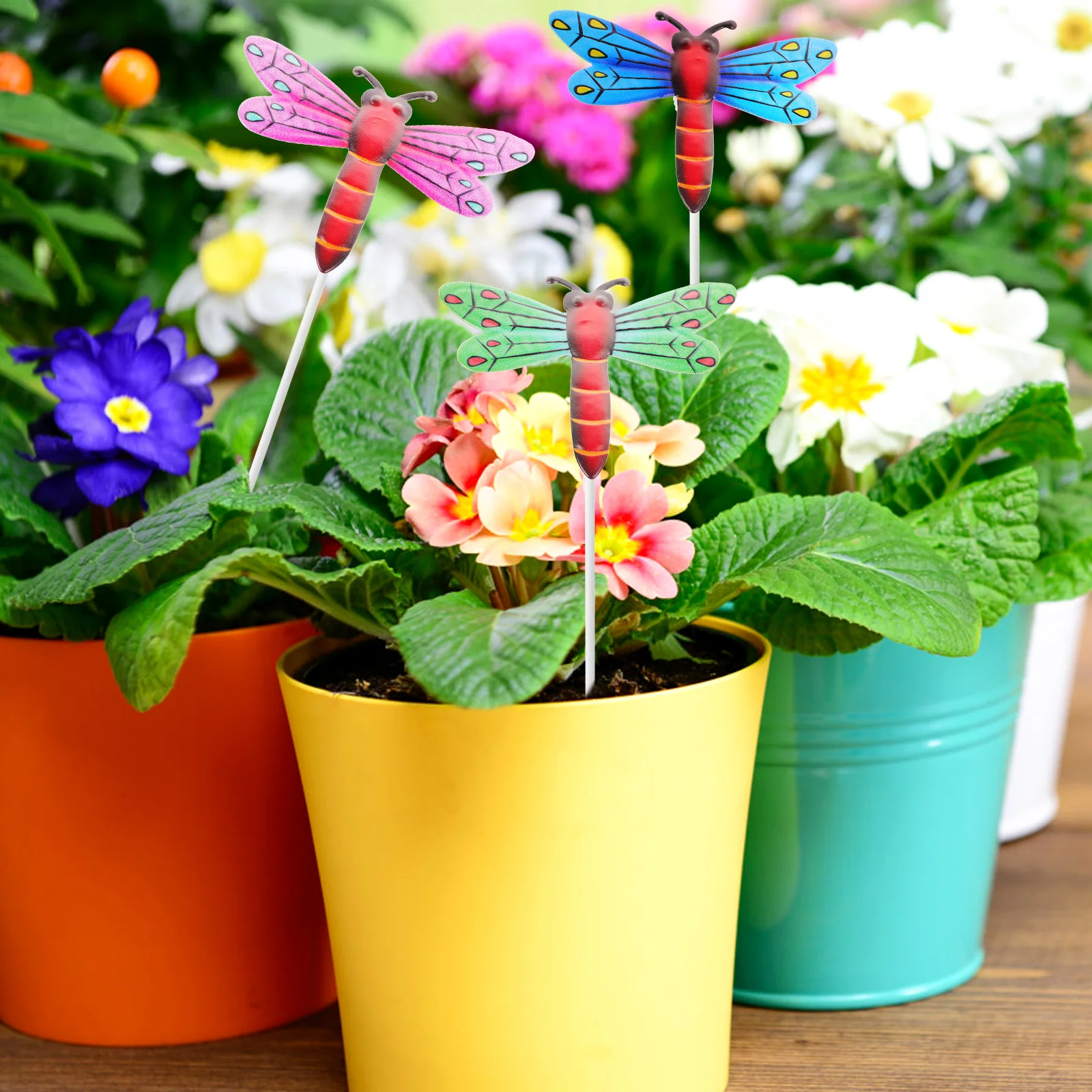 

4 Pcs Iron Dragonfly Garden Stakes Metal naments Decorative Yard Lawn Sculptures Grass Green Pink Long Lasting Easy