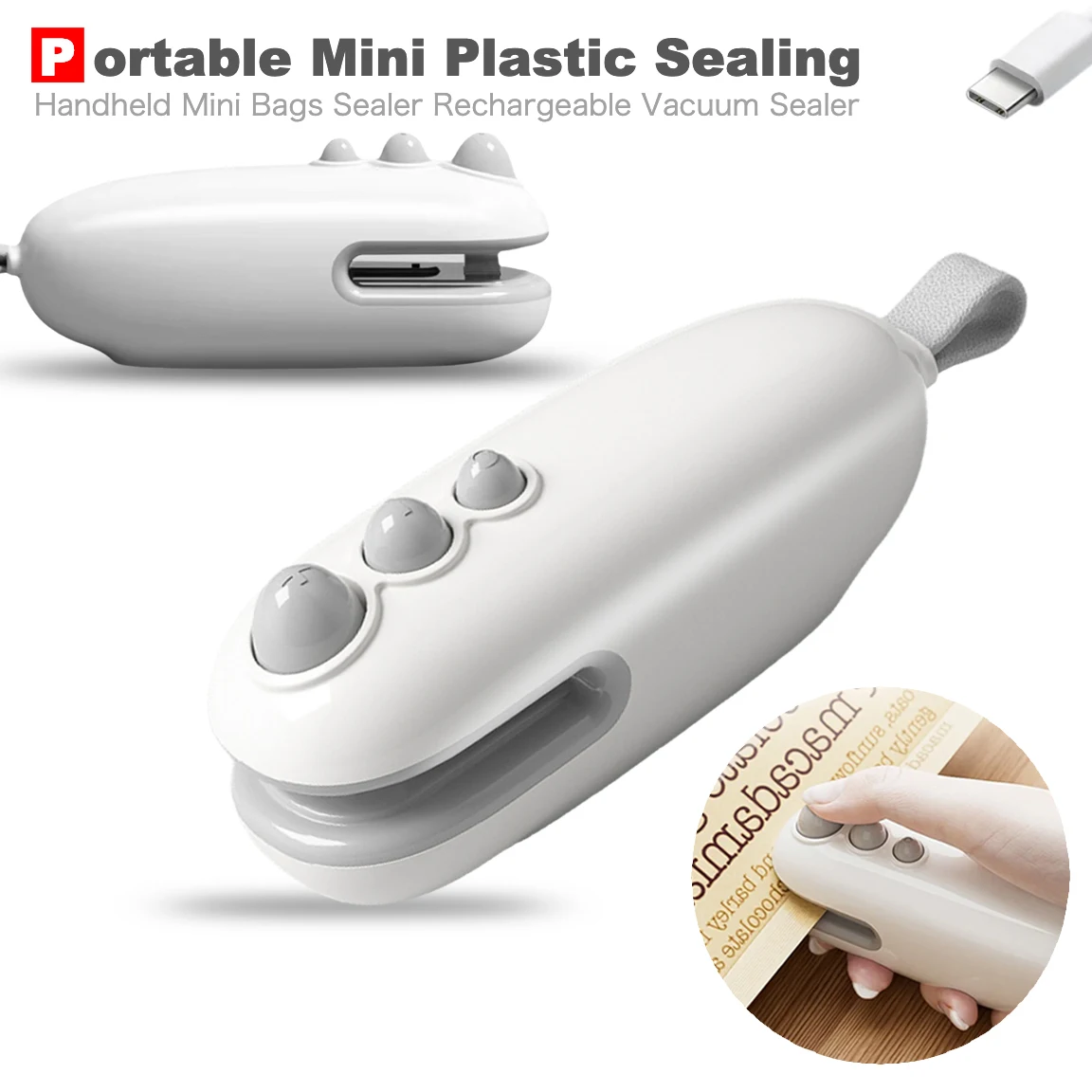 2 in 1 Mini Magnetic Little Monster Bag Sealing Machine Portable Home Snacks Packaging Heat Vacuum Sealer Rechargeable Bag Clip
