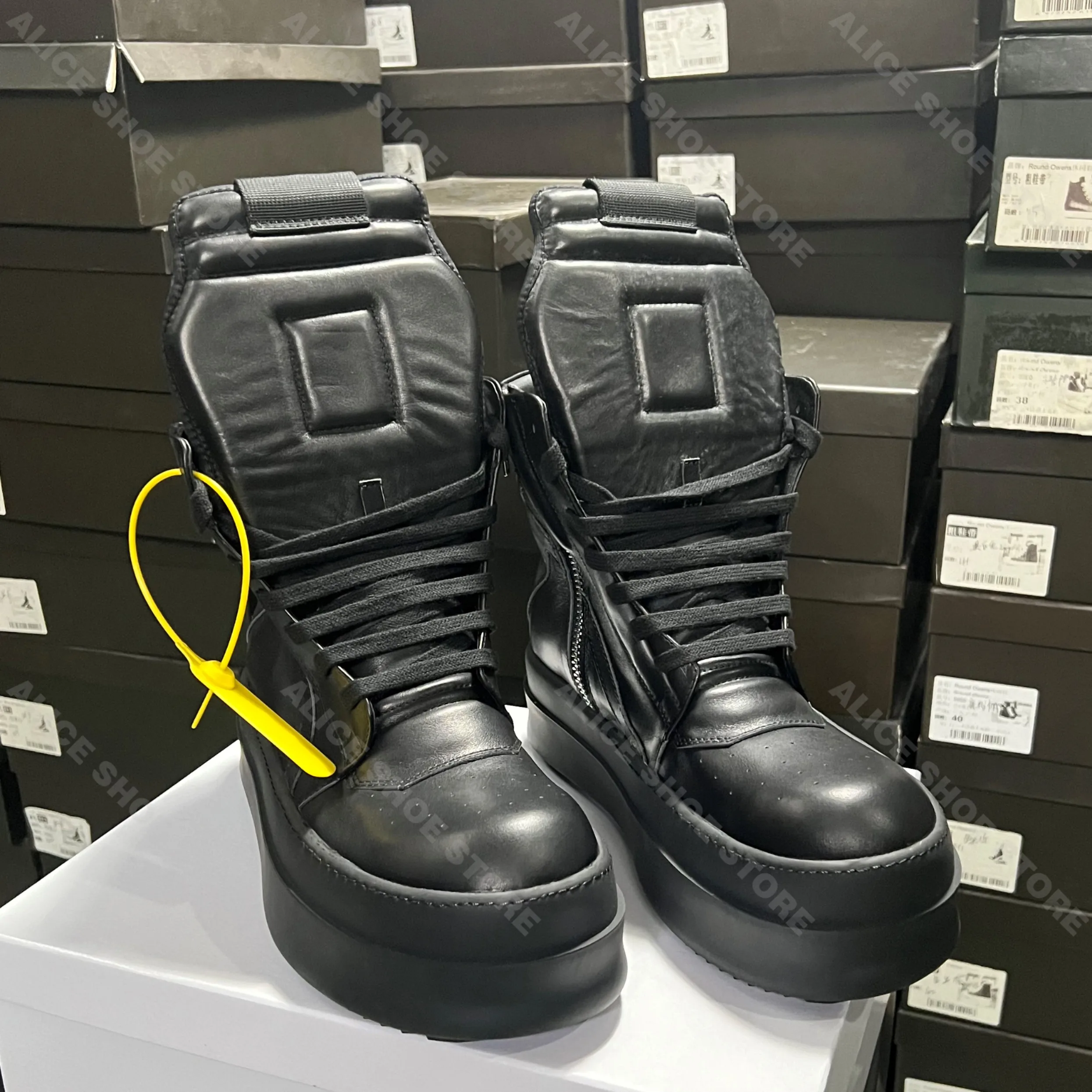 

Designer Women Ankle Boot Platform 6cm Footwear Casual Luxury Men Shoe Black Geobasket Leather Boot Zip Flat Dating Dress Shoe