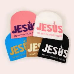 Classic Y2K JESUS Beanie Multicolor Soft Warm Imitation Mink Knitted Hat Elastic Lightweight Pullover Cap For Women Men