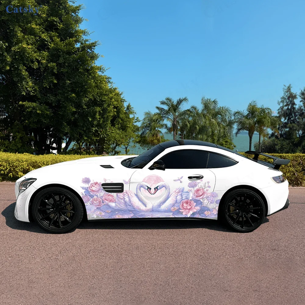 

Heart-shaped Swans Flower Car Side Sticker Decor,PVC Waterproof Scratch Resistant Decal,Car Protection,Auto Accessories Gift