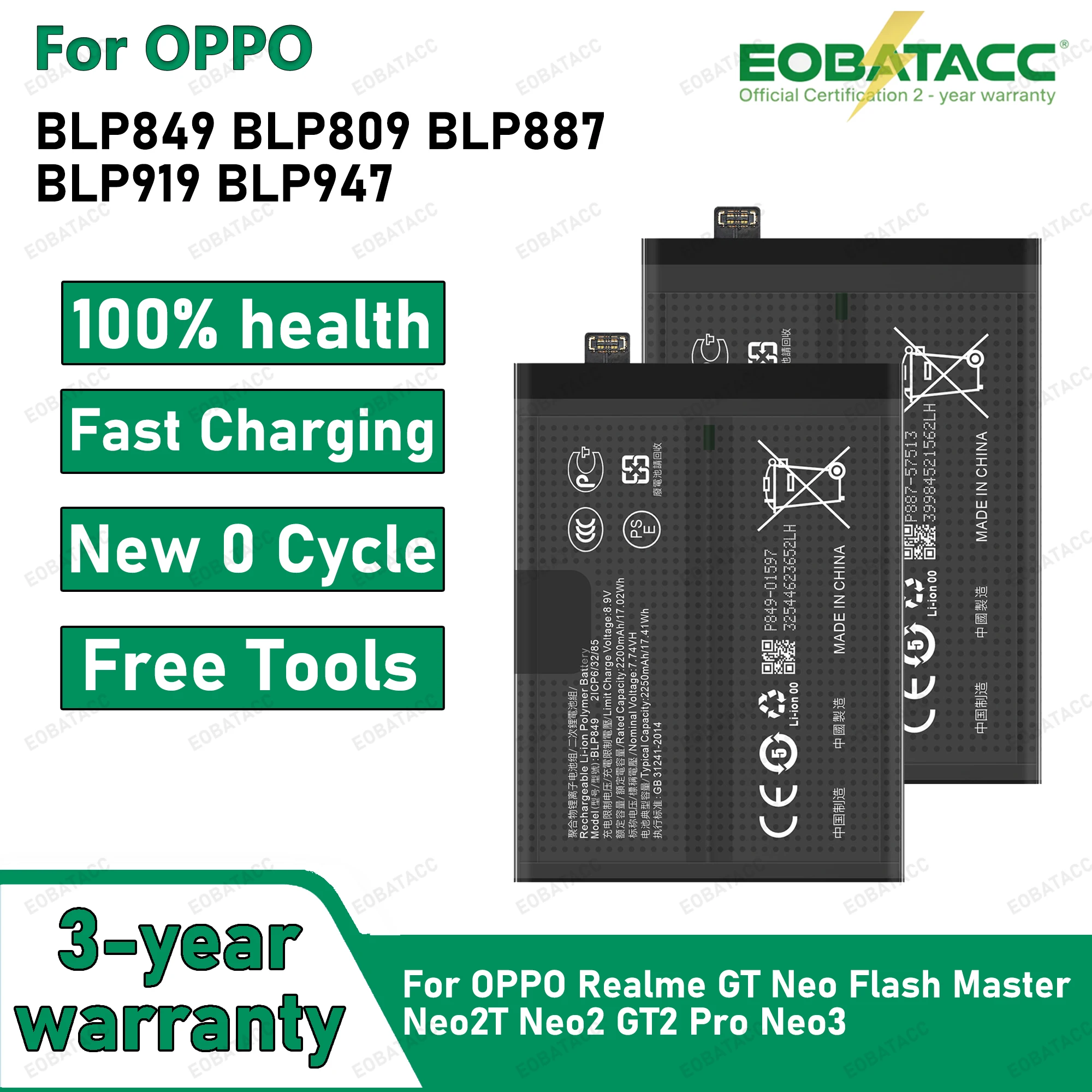 BLP887 BLP919 BLP947 BLP809 BLP849 New Battery For Realme GT Neo Flash Master Neo2T Neo2 GT2 Pro Neo3 + Send Dismantling Tools
