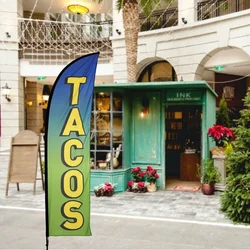 Tacos Burritos and Taqueria Mexican food Restaurant Feather Flag Windless Pre-Curved Banner Tacos Business Sign Swooper Flags