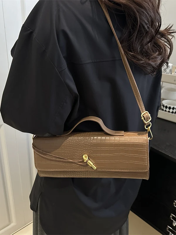 Elegant Crocodile Pattern Evening Bag Women's Fashion Accordion Handbag Shoulder Crossbody Bag Single Handle Soft PU Leather