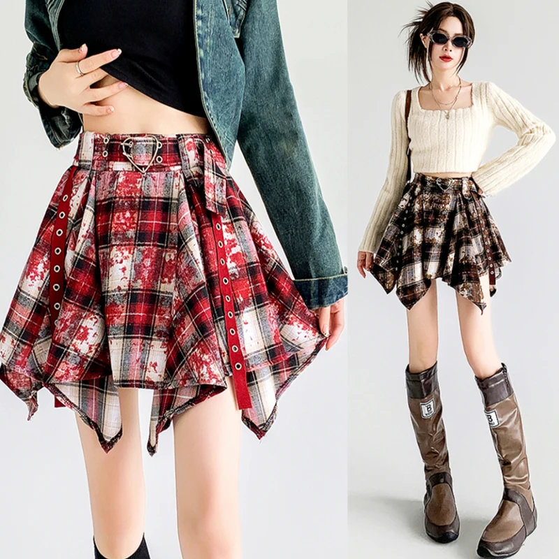 Y2K Clothes High Waist Woman Skirts Vintage Check Plaid Pleated School Skirt Punk Style Cool Girl A-Line Woman Clothes SL104