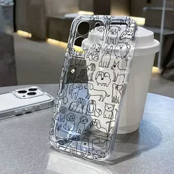 Graffiti Cartoon Dog Cat Phone Case For iPhone 15 Pro Max 14 12 13 11 16 16e Case X XR XS 7 8 Plus SE 3 Transparent Soft Cover