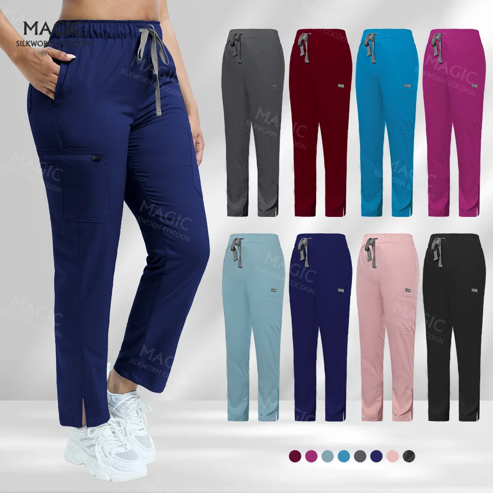 Scrub Women Pants Nurse Accessories Split Bottoms Operating Room Medical Uniforms Multicolor Pet Clinic Veterinary Work Trousers