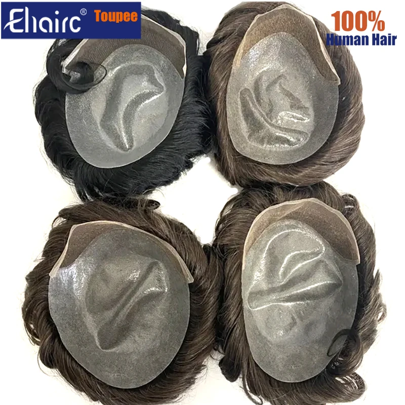 

Toupee Men Swiss Lace Front Male Hair Prosthesis with Knotted Durable Skin Back 6" Toupee For Men 100% Human Hair System for Men