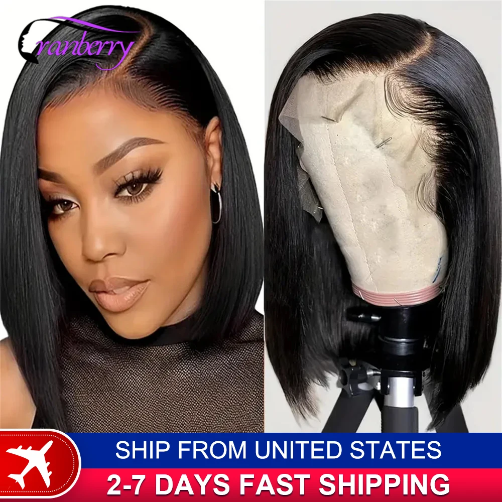 Human Hair Lace Wigs Remy Brazilian Transparent Straight Hair Short Bob Wig Cranberry Hair 13x4 Lace Frontal Wig 180% Density