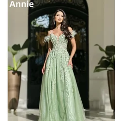 Annie Green Flash Prom Dresses piume di Appliqué ricamate abiti da sera di lusso Sweet Princess abiti da festa di laurea 2024