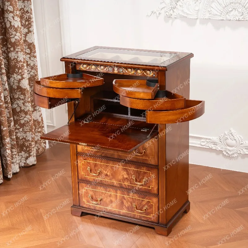 XX solid wood jewelry storage cabinet, locker, hand-carved with lock, light luxury chest