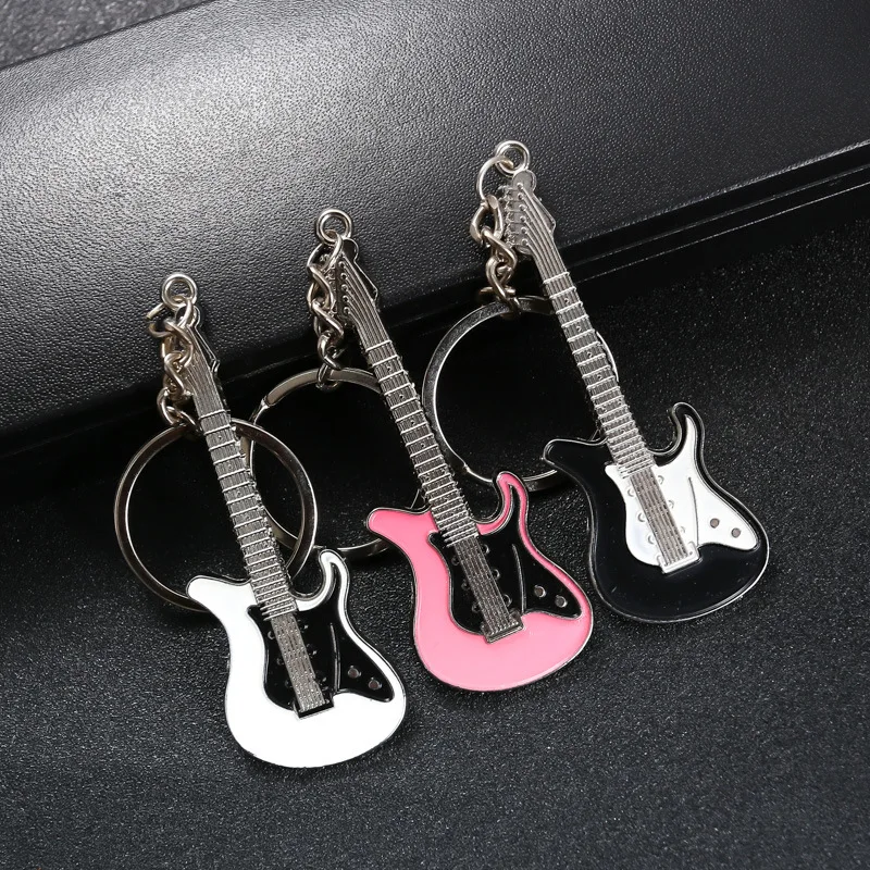 40Pcs Men Womens Guitar Keychains pink blue red black Key Chain Charms for Bag Car Keyring Accessories Gift