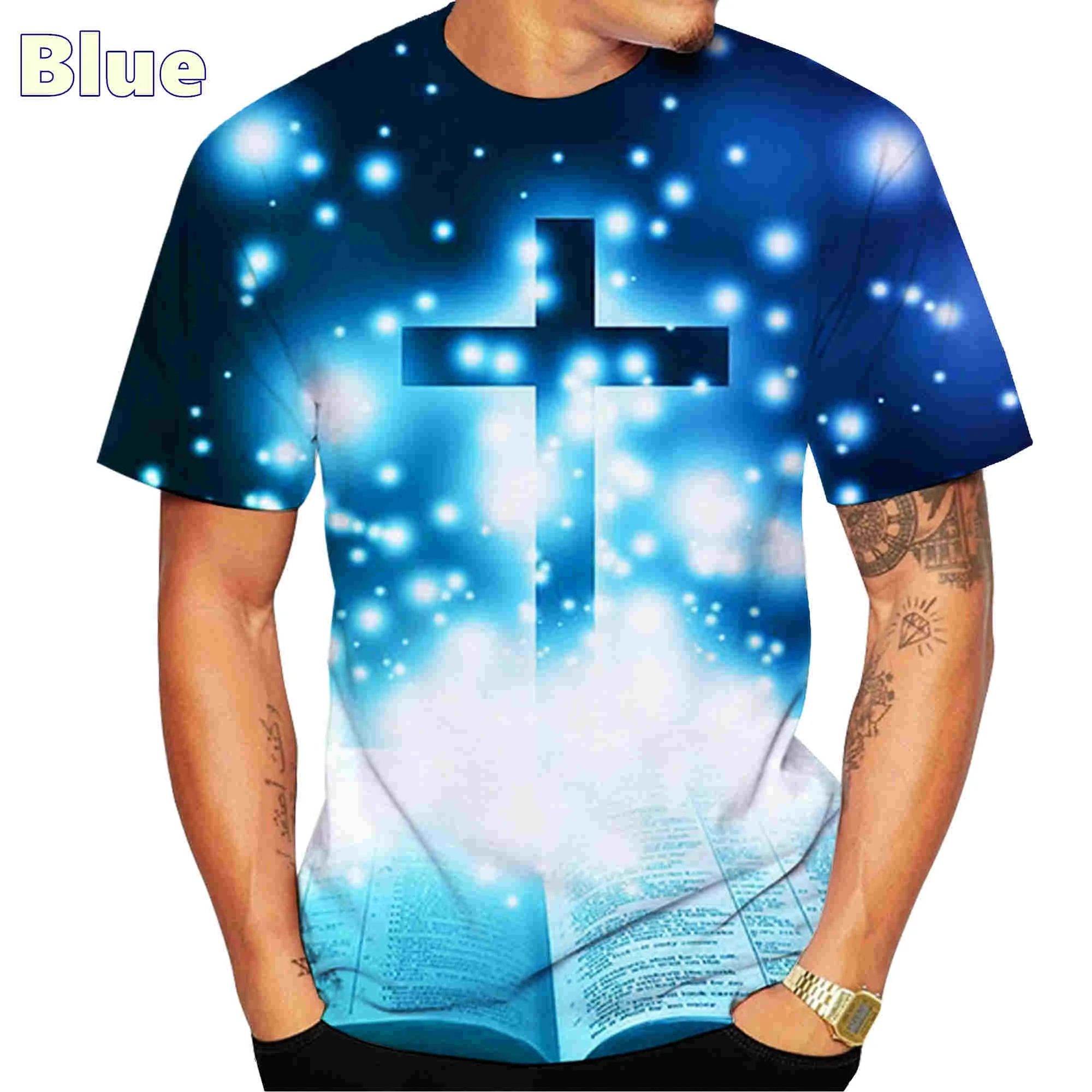 I Believe God Christian Men\'s Fashion T Shirts Cross Printing Tops Tees