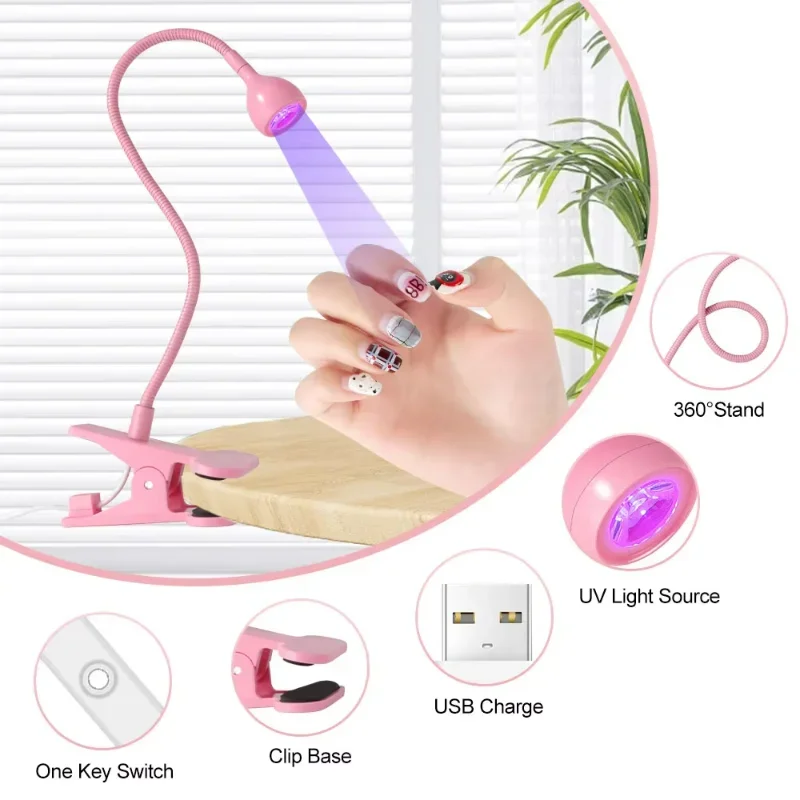 UV LED nagellak drooglamp met flexibele bureauclip, mini USB draagbare nageldroger, manicure salongereedschap