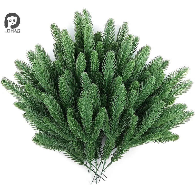 24pcs Christmas Simulation Pine Branches Simulation Plants Three-Forked Three-Dimensional Double-Sided Pine Needle Branches Chri