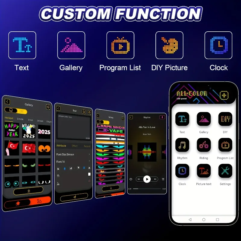 LED display 2 pieces of scrolling display hard screens with DIY text patterns and animations controlled wirelessly via an App