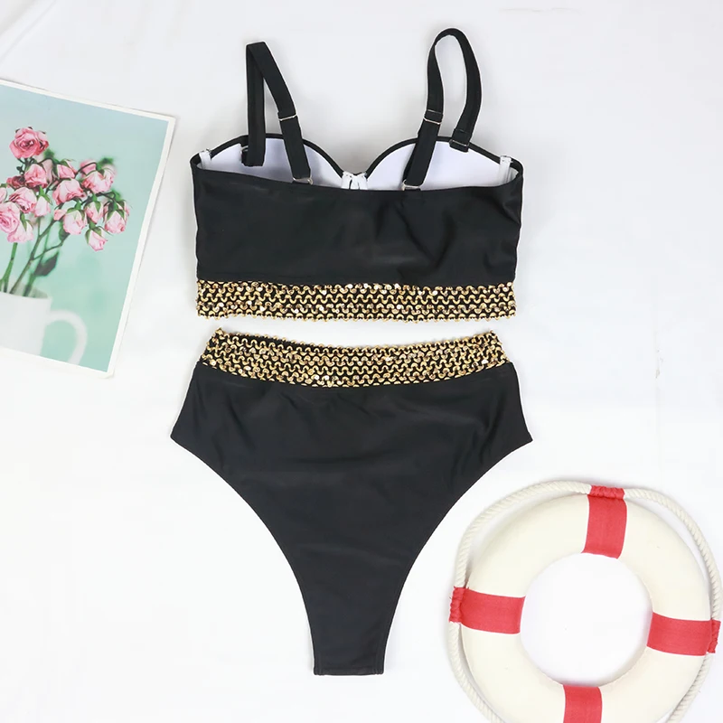 2024 New High Waist Bikini Set Solid Women Swimsuit Push Up Swimwear Female Ribbed Bathing Suit Vintage Beach Wear Micro Biquini