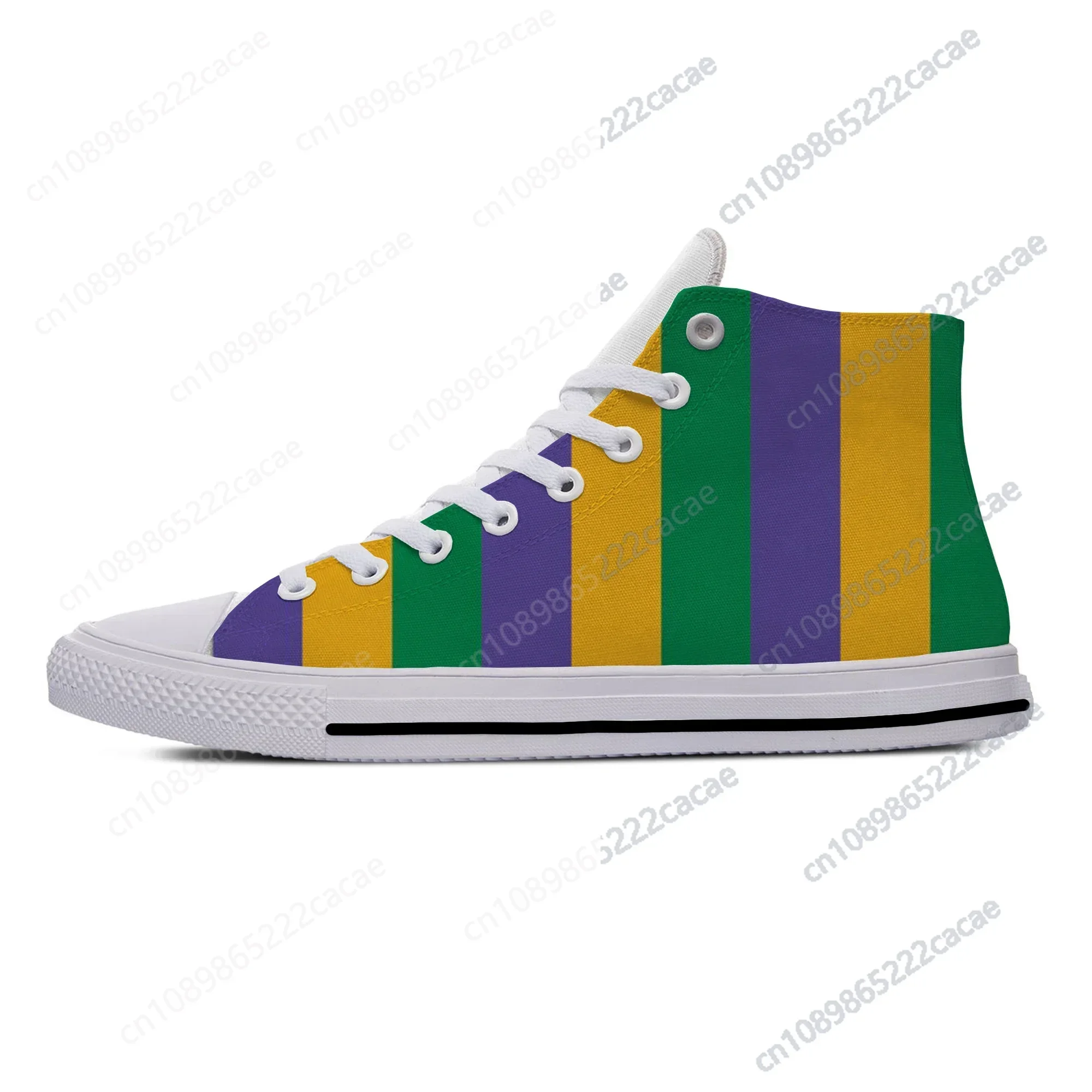 

Hot Summer Mardi Gras Stripe Pattern Cool Fashion Casual Shoes High Top Lightweight Breathable Men Women Sneakers Board Shoes