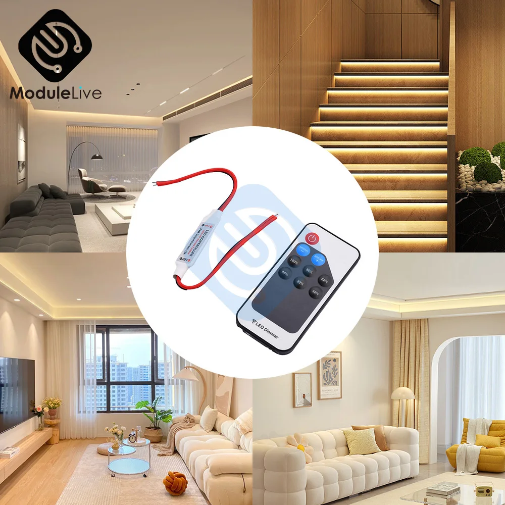 Mini 9/11Keys Dimmer Controller Switch 2 Wire RF Remote For Single Color Neon Tube COB 2835 5050 5730 Led Strip Light DC 12V-24V