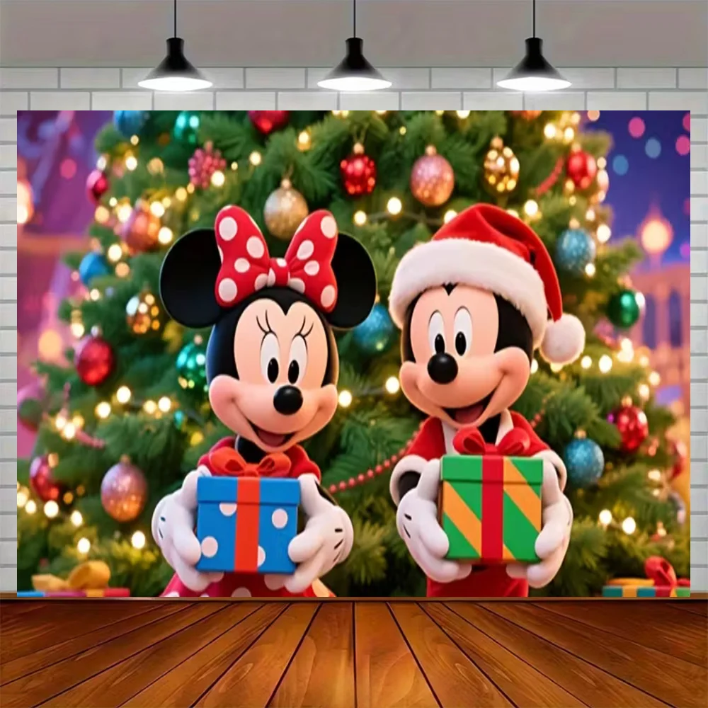 ديزني عيد الميلاد ميكي ميني موضوع حفلة عيد ميلاد الديكور خلفية راية عيد الميلاد ماوس خلفية لوازم التصوير الدعائم #2