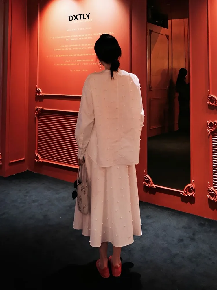 

Le Samedi Spring 2026 Women's Pure Cotton Embellished Shirt And Umbrella Skirt Set Casual Style Breathable Midweight Ensemble