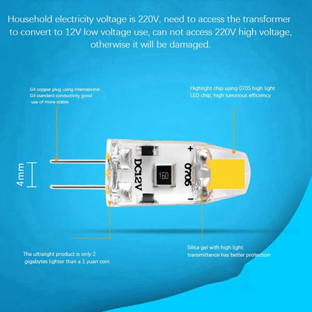 Lâmpada LED COB regulável, lâmpada de halogênio G4, substituir 15W, ângulo de feixe 360, 12V DC, 1.5W, branco quente, 6pcs