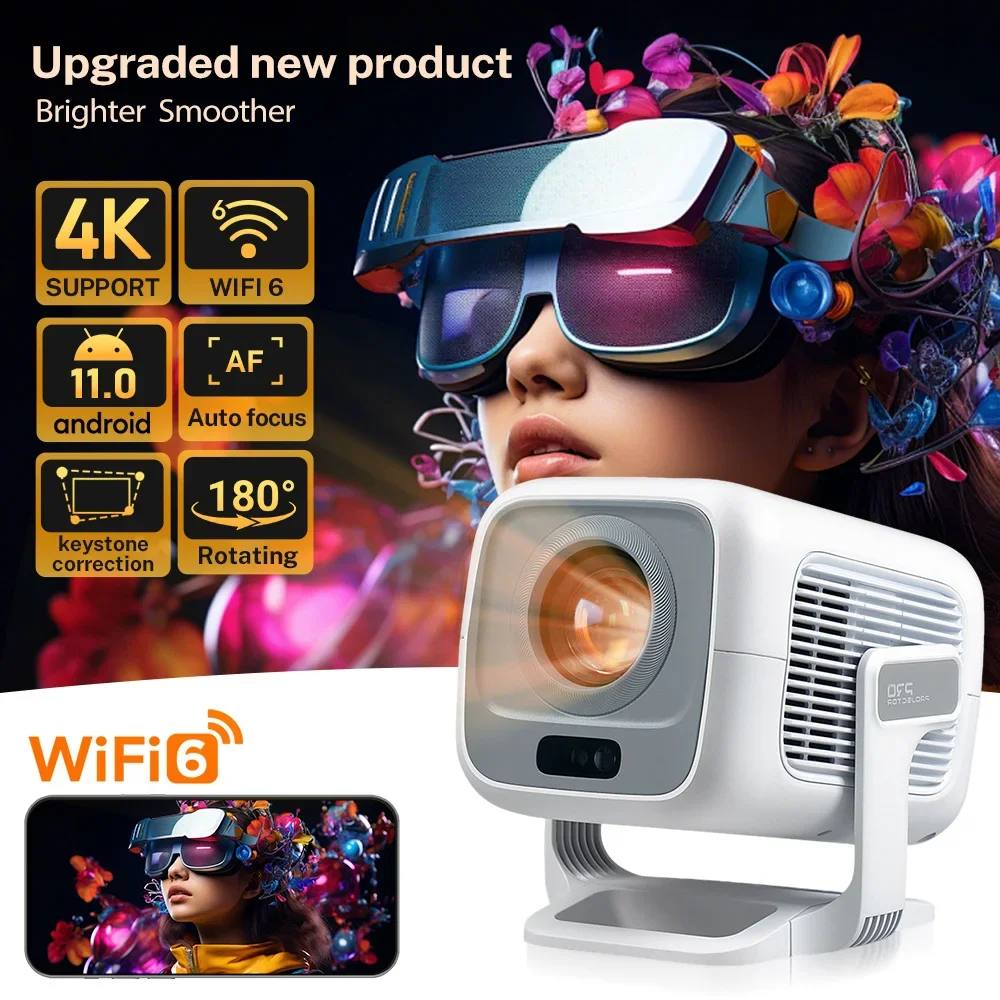Projecteur LynCast 4K X3AQ 600ANSI Native 1080P Mise au point automatique et Keystone 360 °   Tourner le cinéma maison portable Android 11 BT5.4 WIFI6
