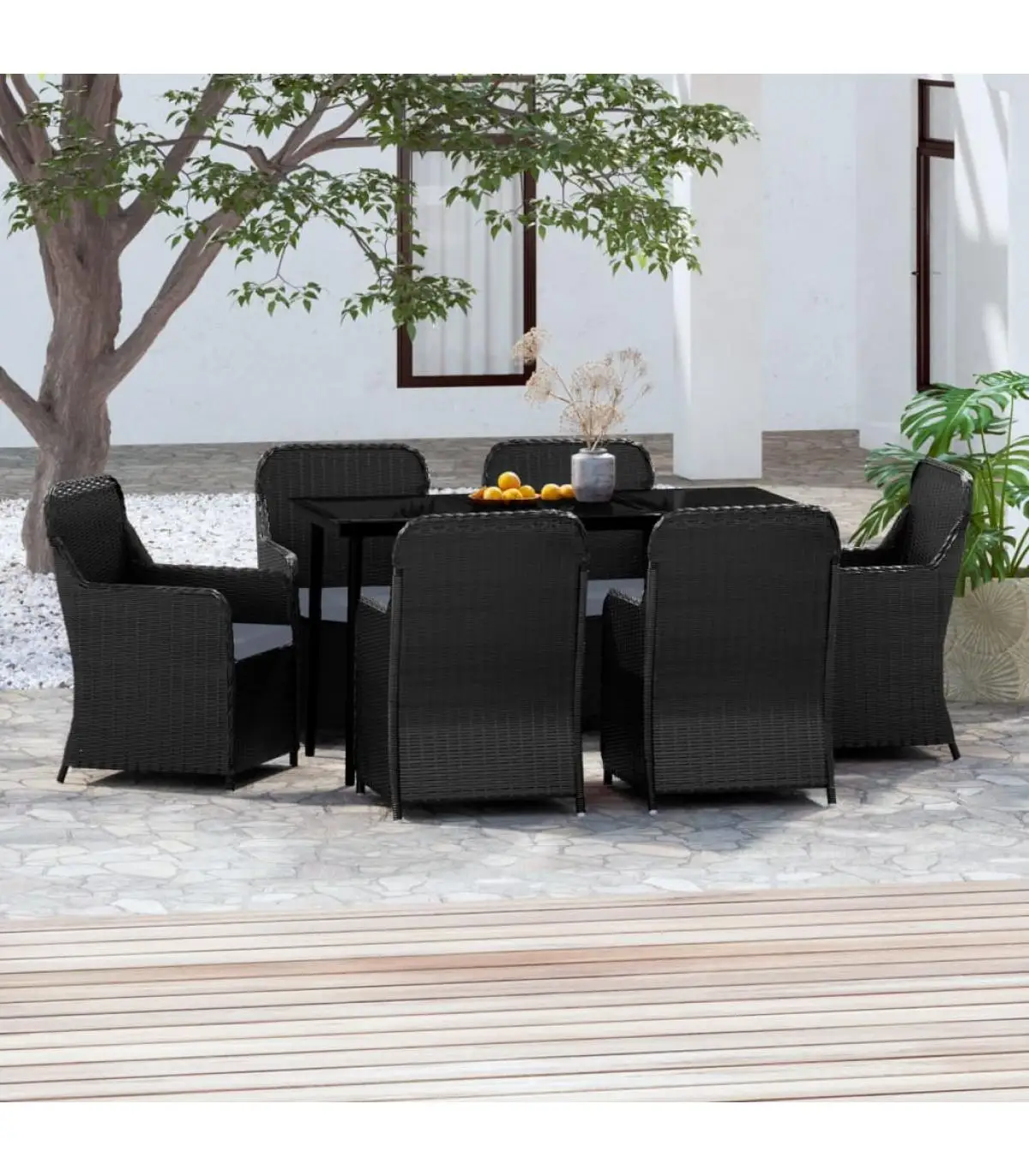 Garden sets garden dining set of 7 pieces with black cushions