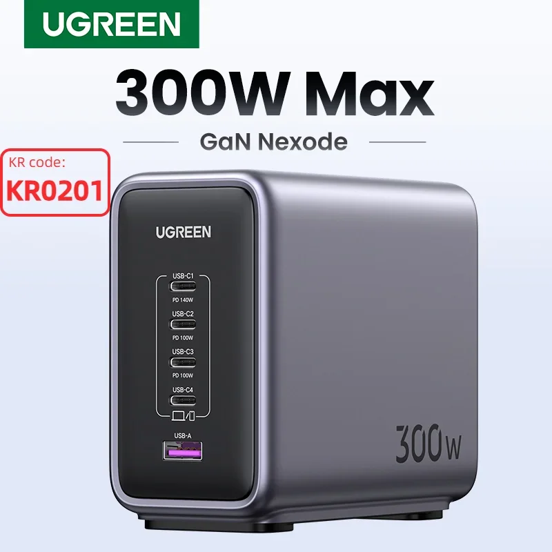 UGREEN 300W GaN 데스크탑 충전기 – USB 충전 스테이션, 단일 포트 최대 140W PD3.1 고속 충전 (Mac...