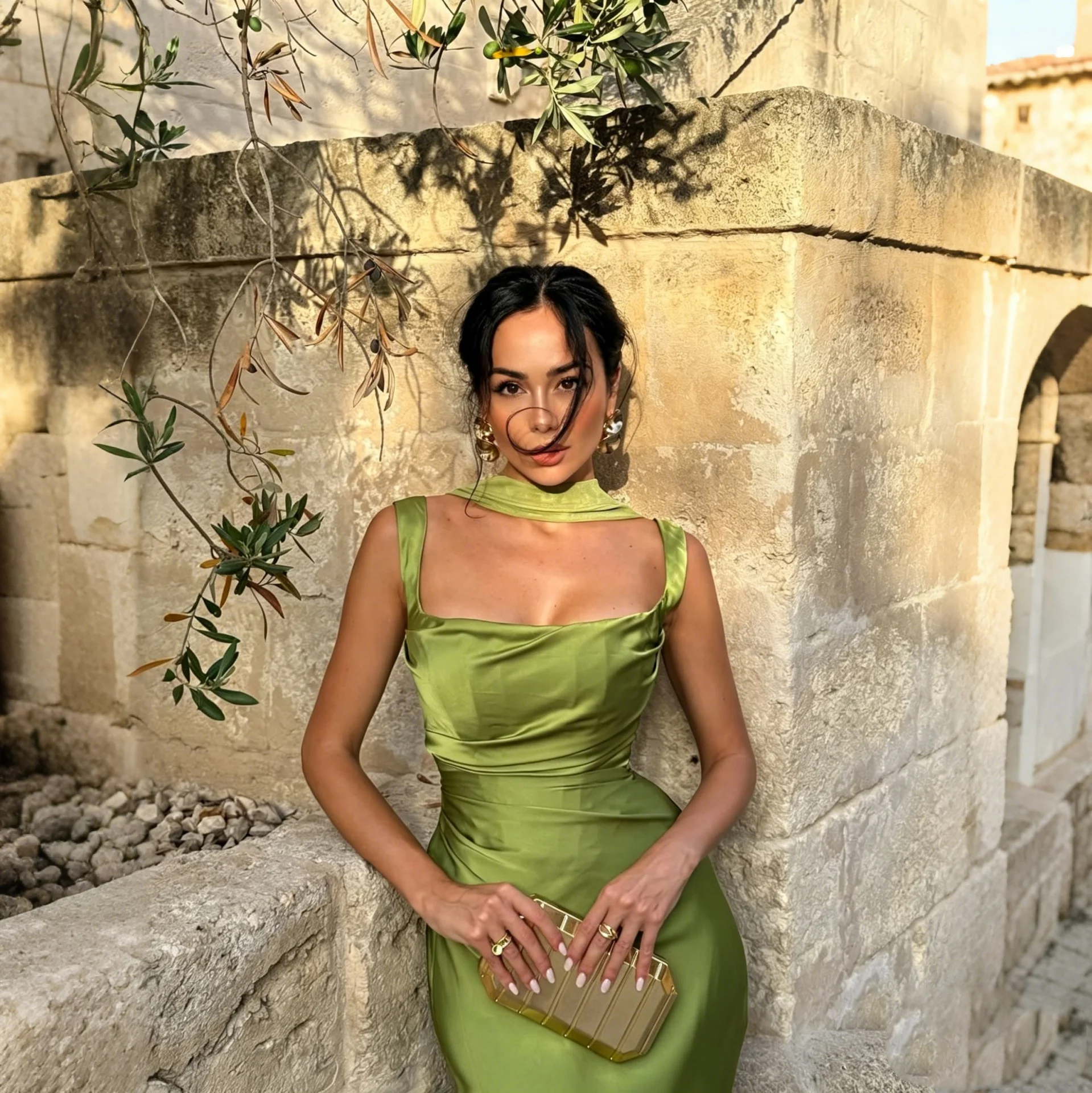 Damen Maxikleid aus Satin mit Schleifenbesatz, ärmellos, mit Fischgrätmuster, Schnürung, gerafftes, figurbetontes, langes Kleid, elegant, für Hochzeitsgäste, Partys, Vestidos, in Pink und Grün – Detail 2