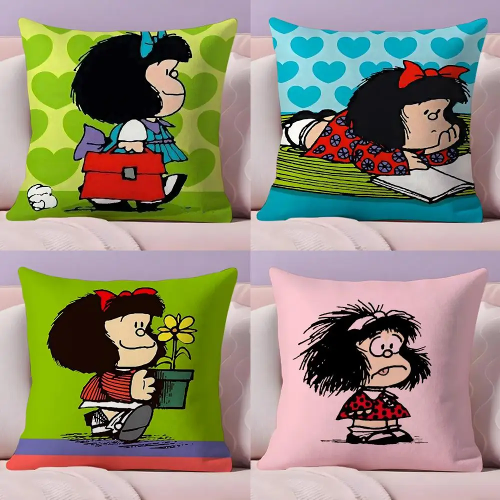 Cartoon M-Mafalda Pillow Case Plush Fabric Soft Double-Sided Printed Sofa Warm Winter Home Gift Cushion Cover