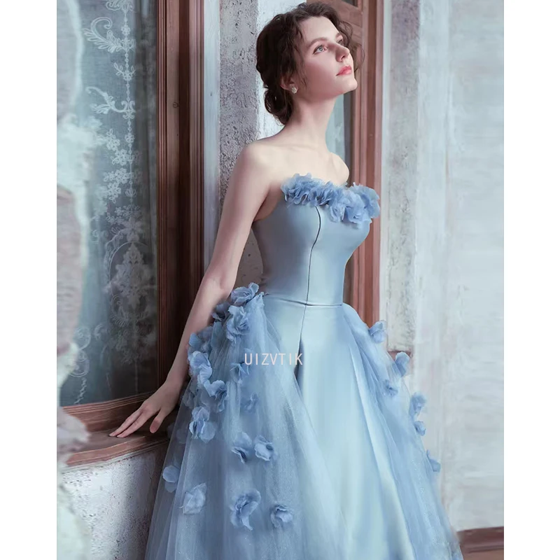 Gaun Malam Koktail Pesta Prom Biru Baru Gaun Pesta Gaun Homecoming Pernikahan Wanita untuk Acara Khusus Formal Disesuaikan