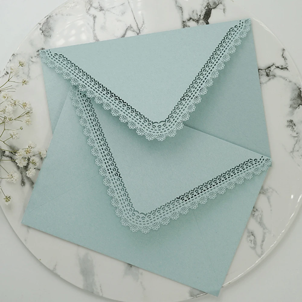 New Retro Morandi Hollow Lace Pure Color Triangle Envelopes For DIY Card Storage Wedding Invitation Supplies Student Stationery