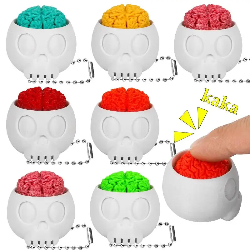 Fun 3D Printed Skull Brain Clicker Keychain Skull Button Fidget Clicker Mechanical Keyboard Bag Pendant Stress Relief Toy Gift