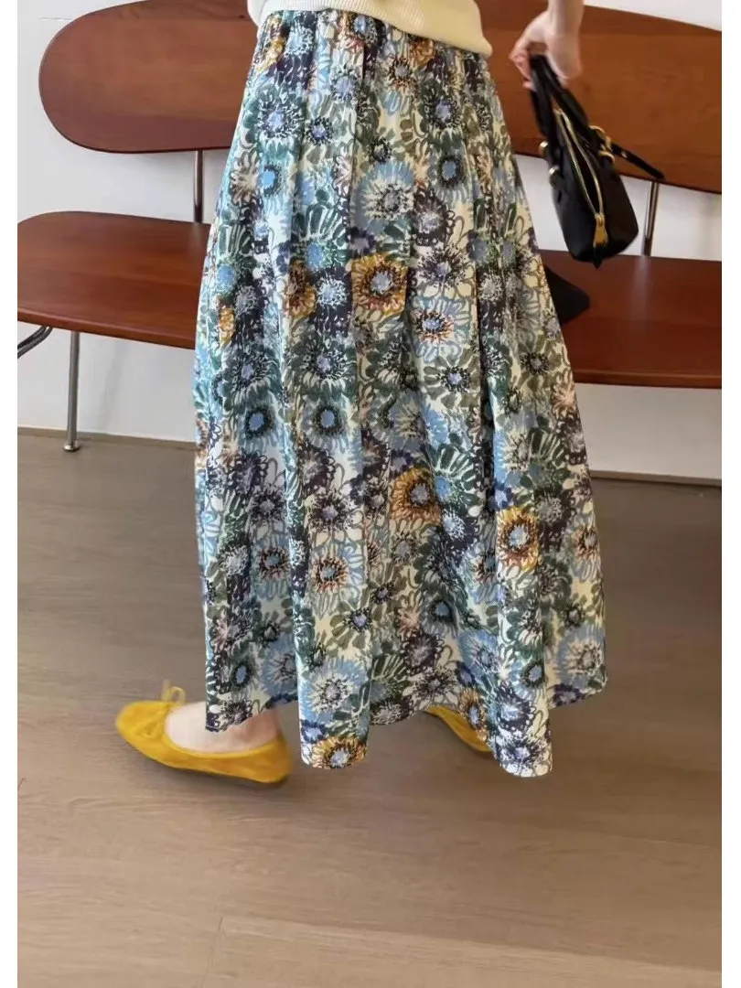 تنورة نسائية عالية الخصر مطبوعة على شكل حرف a تنورة نسائية ربيعية متعددة الاستخدامات تنورة جديدة للتخسيس بطول f مناسبة للتنقل #3