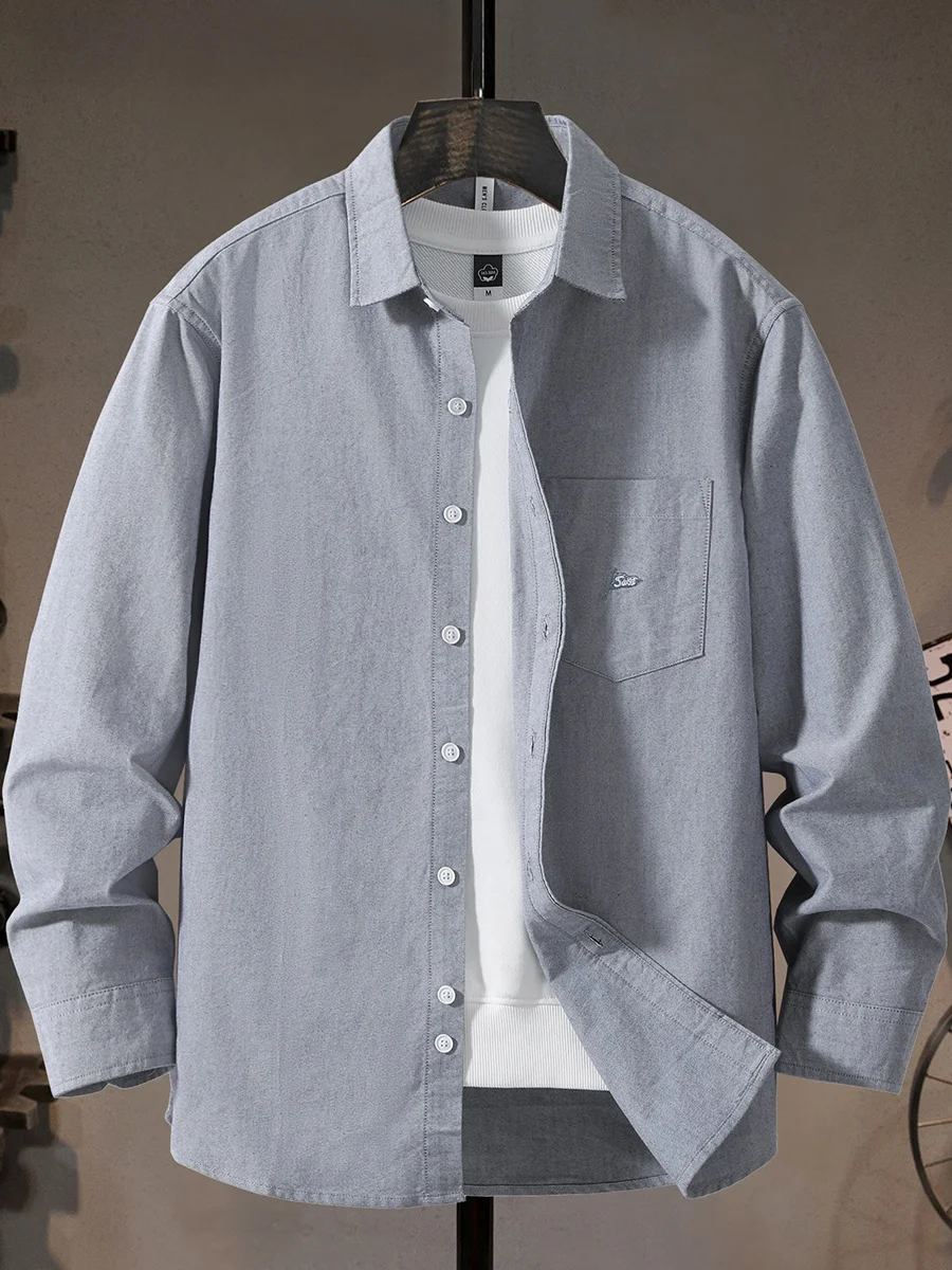 

Мужская повседневная рубашка из чистого хлопка премиум-класса с длинным рукавом, новая коллекция весна-осень, молодежная, мягкая, универсальная, на пуговицах, дышащая