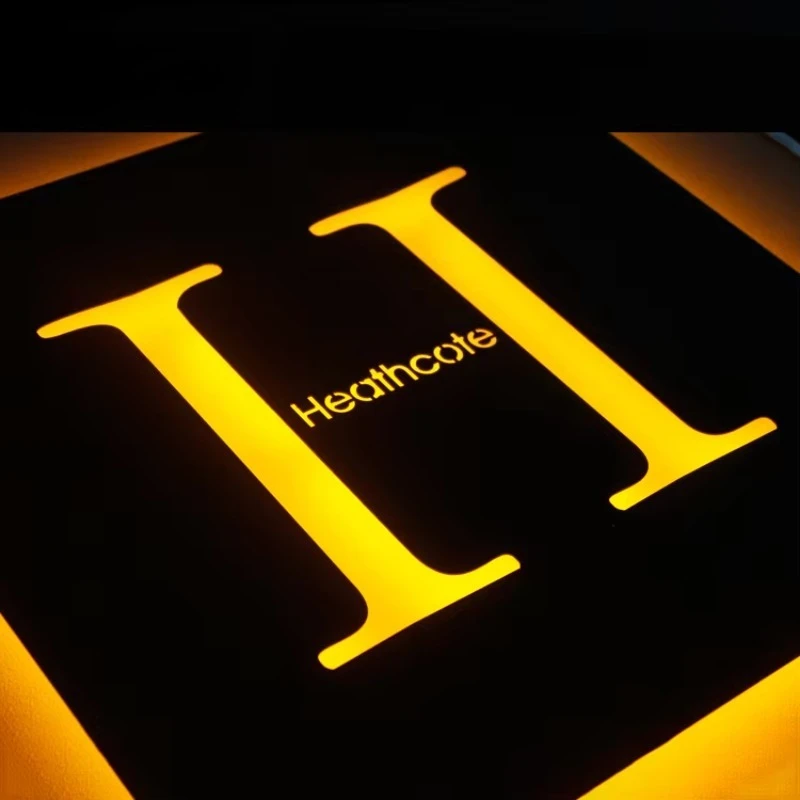 New Logo Manufacturer Custom Warm White Backlit Etched Metal Light Emitting Diode Logo Wall Decorative Metal Plaque
