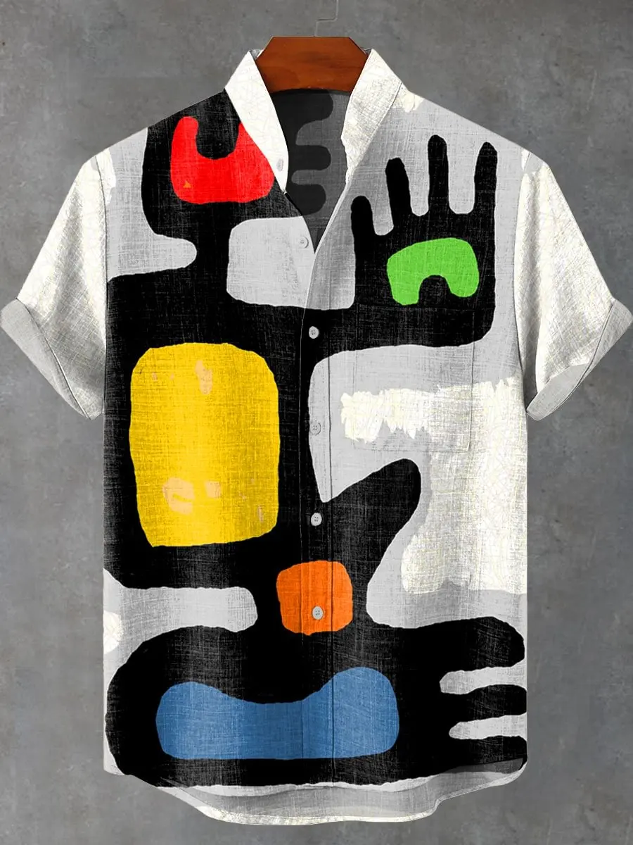 قميص هاواي الرجالي بأكمام قصيرة مطبوع عليه قطة ثلاثية الأبعاد بنمط نبات وزهور، قميص حفلات العطلات، مجموعة جديدة