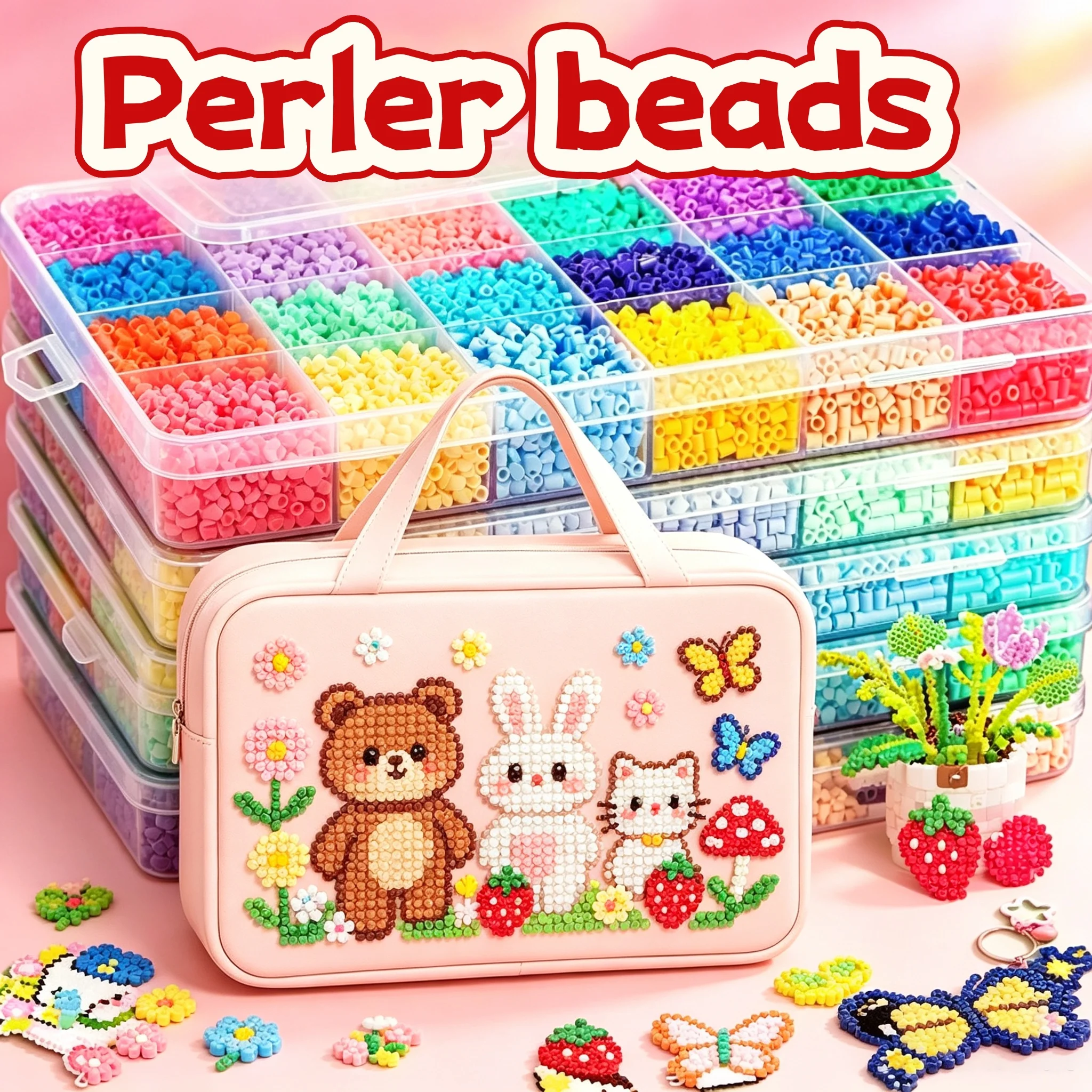溶融ヒューズパーラービーズマルチカラーモザイクdiy手作りピクセルオーナメント装飾ジグソー完成品クラフトギフトツール付き