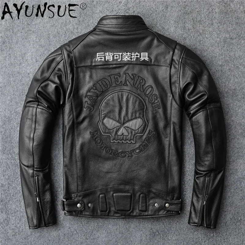 AYUNSUE 100% Genuine Leather Jacket Men Vintage Natural Cowskin Coat Spring Mens Motorcycle Cool Chaquetas Hombre