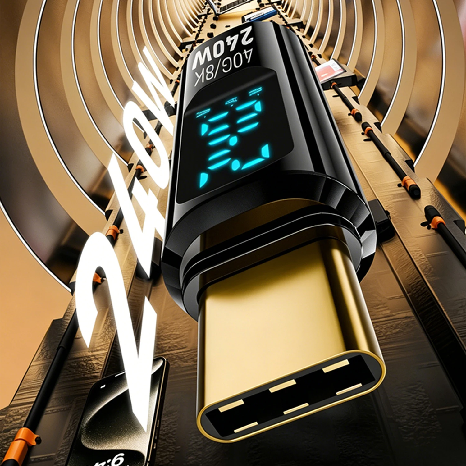 PD 240W USB Type C Male to Female 40Gbps 8K OTG Adapter Connector LED Digital Display Power Meter Tester for iPhone MacBook iPad